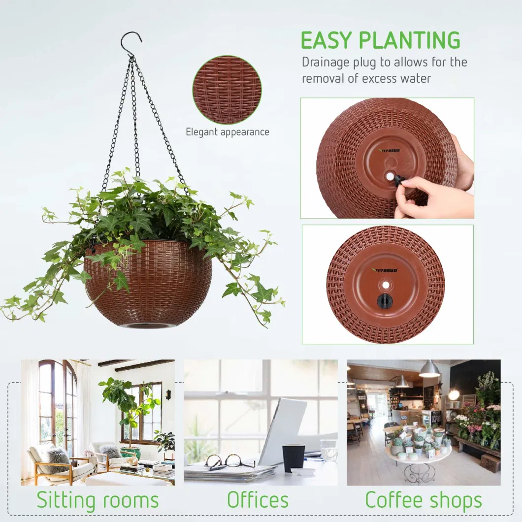 Self Watering Hanging Basket Plants Flower Plant Pot Brown Hanging Planters