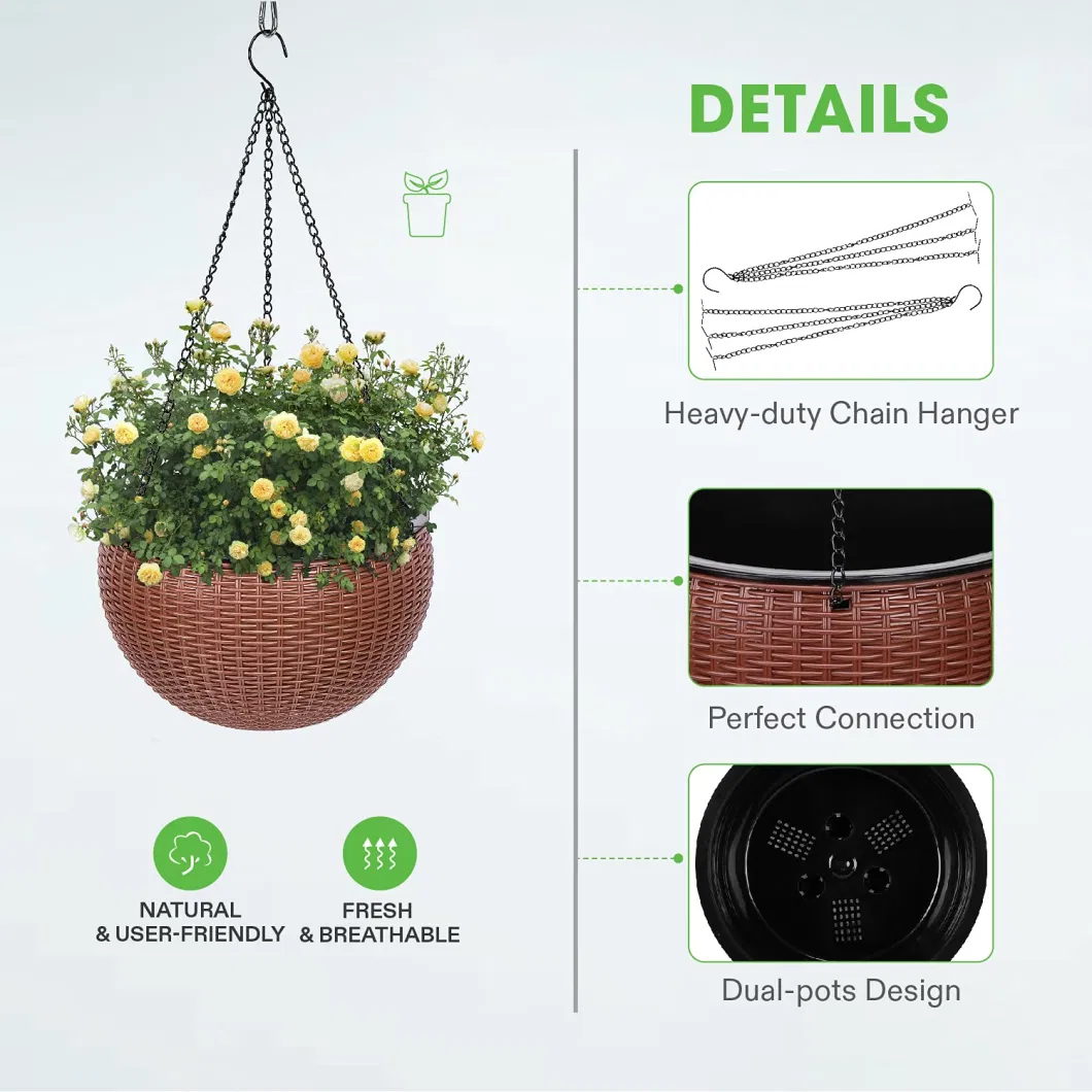 Self Watering Hanging Basket Plants Flower Plant Pot Brown Hanging Planters