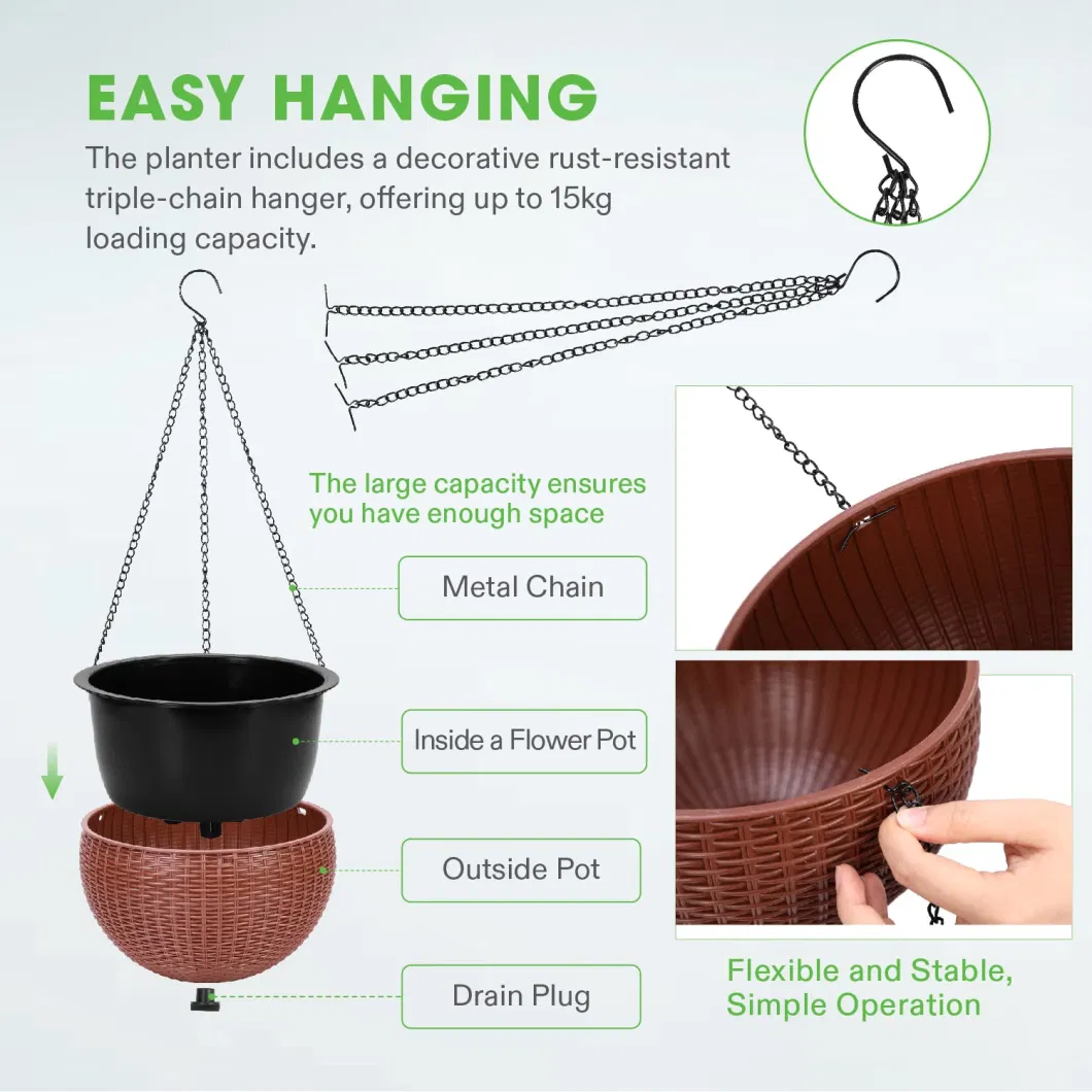 Self Watering Hanging Basket Plants Flower Plant Pot Brown Hanging Planters