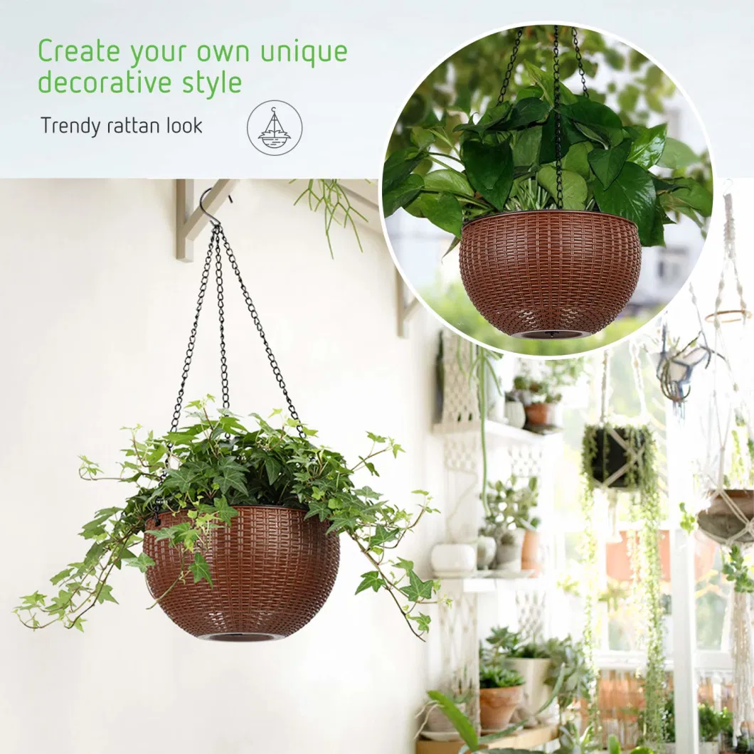 Self Watering Hanging Basket Plants Flower Plant Pot Brown Hanging Planters