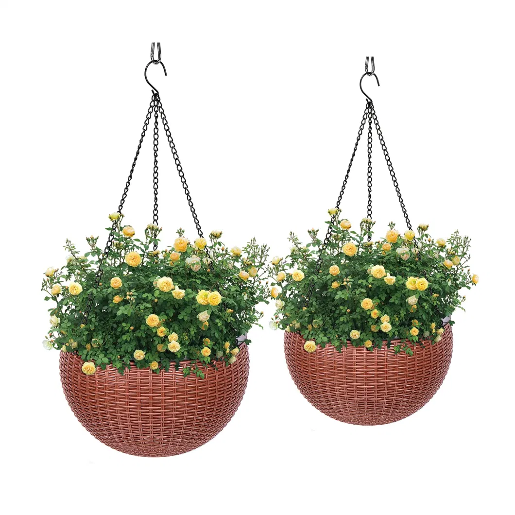 Self Watering Hanging Basket Plants Flower Plant Pot Brown Hanging Planters